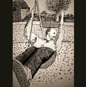 MK10ART's sketch of Brandon Porter carefree, on a swing.