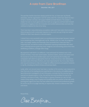On her webpage, Clare Bronfman declared that