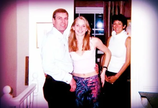 Prince Andrew [l], Virginia Roberts Giuffre [c], and Ghislaine Maxwell [r].