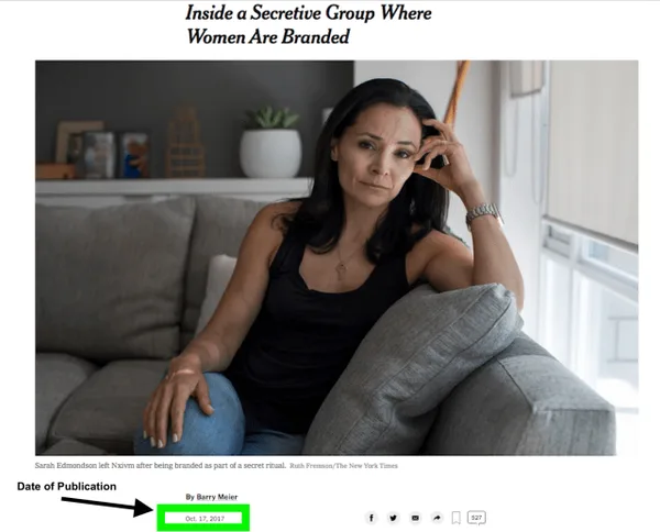 Truth Evidence B.1.2: Screenshot of NYT article date