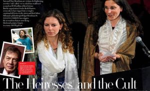 Sara and Clare Bronfman in Vanity Fair feature story with Raniere and father Edgar Bronfman pictured in thumbmail photos