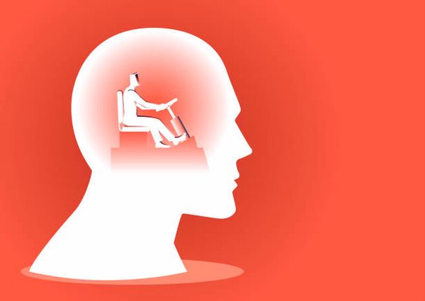 Business concept vector illustration of a human head being controlled by a businessman