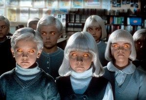 Glazed eye look common in ayahuasca-damaged users, reminiscent of the film ‘Village of the Damned.’