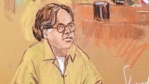 No recent pictures of Keith Raniere are available since cameras are prohibited in court. This is a recent court sketch of him in court.
