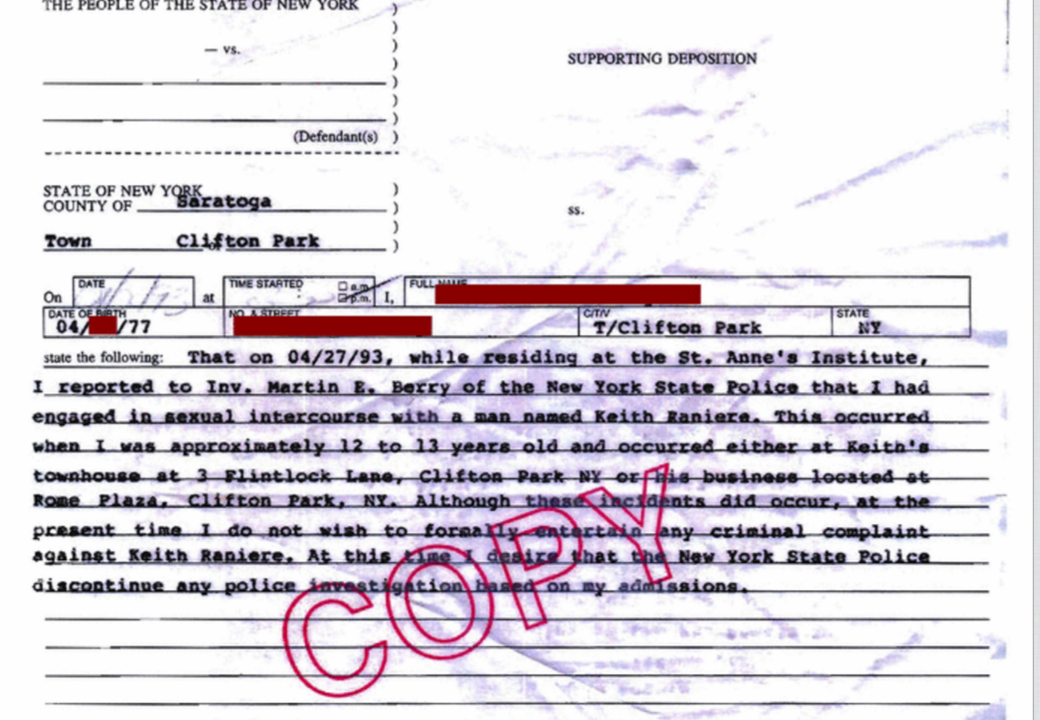 Police report of underage girl accuses Raniere