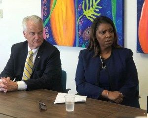 Staten Island District Attorney Michael E. Mahon and NYS Attorney General Letitia James. She may be called on to investigate him before this is over.