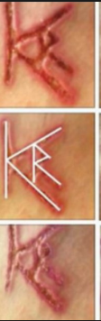 Turn the brand counterclockwise 90 degrees and you can see the initials -- K-R.