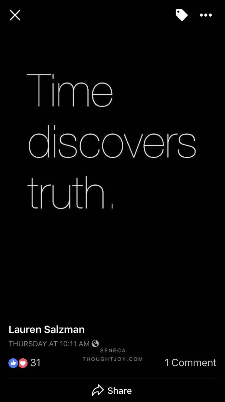 Lauren Salzman Facebook post: ‘Time discovers truth’