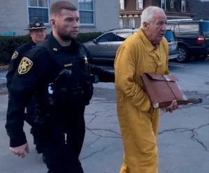 Jerry Sandusky walking out of court 2019
