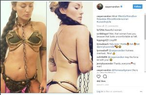 Casper Van Dien is infatuated with his girlfriend. Here the hashtag is slaveleia.