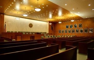 An EDNY ceremonial courtroom. Its large size better allows for social distancing.