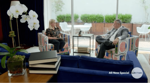 Gretchen Carlson [r] interviews Frank Parlato for the Lifetime documentary that served as companion film for the Lifetime Movie "Escaping the Nxivm Cult: A Mother's Fight to Save Her Daughter".
