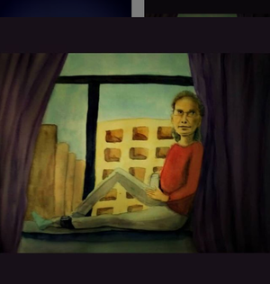 MK10ART Clare Bronfman sitting at the window of her Manhattan apartment subject to home detention as part of her bail conditions.