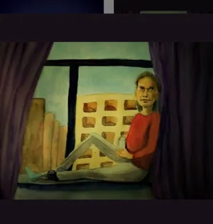 MK10ART Clare Bronfman sitting at the window of her Manhattan apartment subject to home detention as part of her bail conditions.