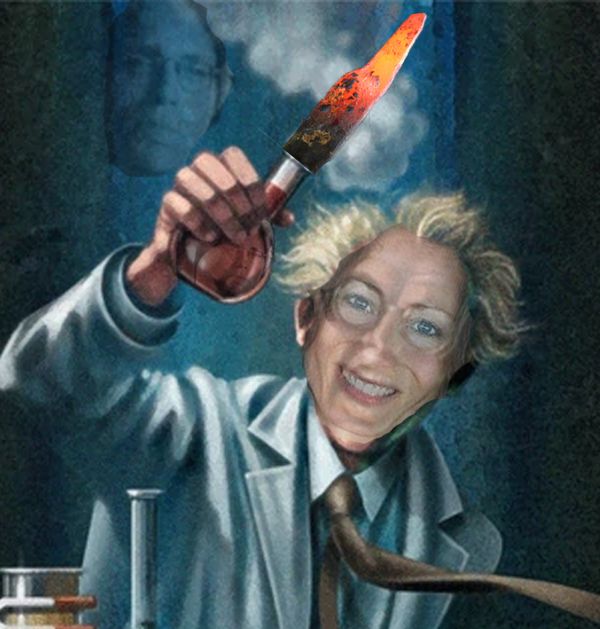 This artist conception of Dr. Danielle Roberts as deranged mad doctor may be unfair. She is a physician who put women in danger but first and foremost she is a slave to Master Raniere. She took a lifetime vow of obedience.