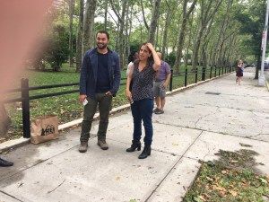 Vanessa Grigoriadia [r] stands outside Brooklyn Federal court yesterday with documentary filmmaker Karem Amir.