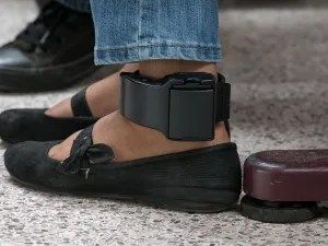 Ankle monitor tracks a defendant's location.