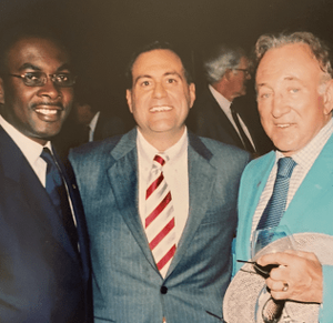 Steve Pigeon was one of the early supporters of Byron Brown, present mayor of Buffalo. Pigeon is with his predecessor as party chairmen Vince Sorrentino [r] and Brown [l]