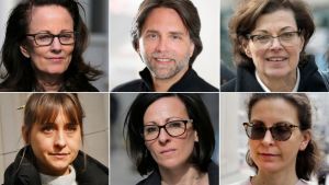 The six NXIVM defendants, Upper Row: Kathy Russell, Keith Raniere, Nancy Salzman, LowerAllison Mack, Lauren Salzman, Clare Bronfman