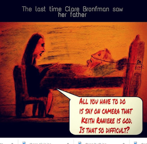 MK10ART's depiction of Clare Bronfman trying to secure a deathbed confession from Edgar Bronfman about the wrongful things he did to harm her Vanguard.