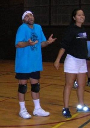 This is a real photo - of Keith - a master of volleyball - on the courts at Clifton Park where he played with students on Friday nights.