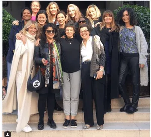 Nancy in London with Sara Bronfman and students on an overseas teaching excursion.