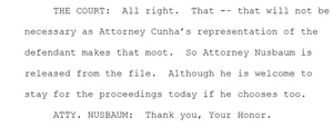 Nusbaum Billing Fraud- Released from File. He asked the judge if he could stay and watch-- seated with Atty. Aldrich, GAL Hurwitz and Chris Ambrose