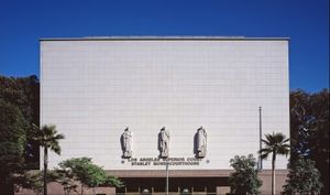 Stanley Mosk Courthouse in Los Angeles where the show trial took place.